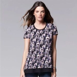 Simply Vera Vera Wang Abstract Black and Pink Tee Size L